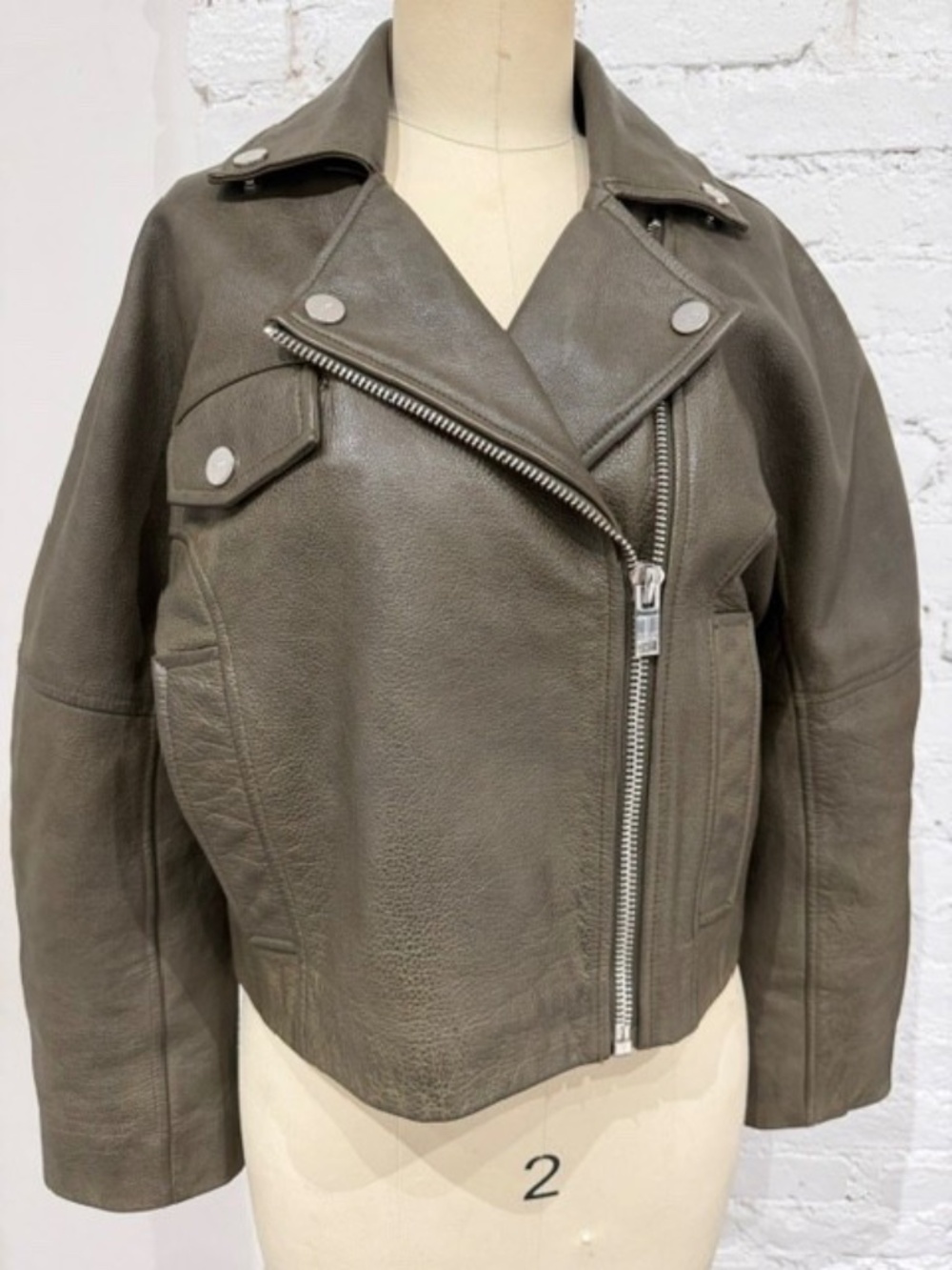 GANNI Olive Green Leather Women's Jacket